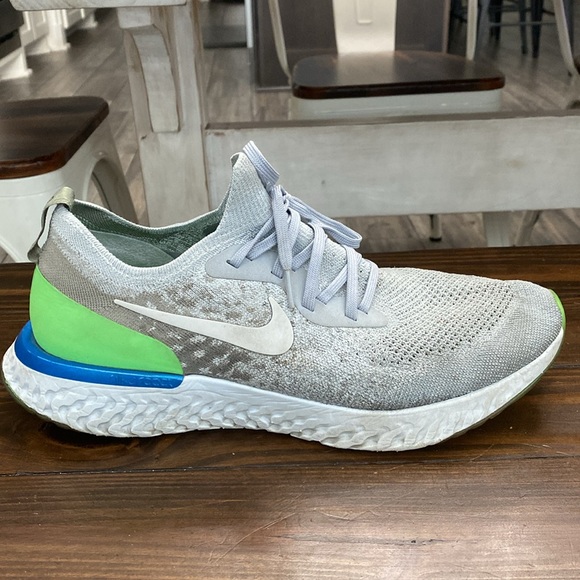 Nike Epic React Flyknit Running Shoes Mens Size 12 Gray Green Blue - Picture 7 of 12